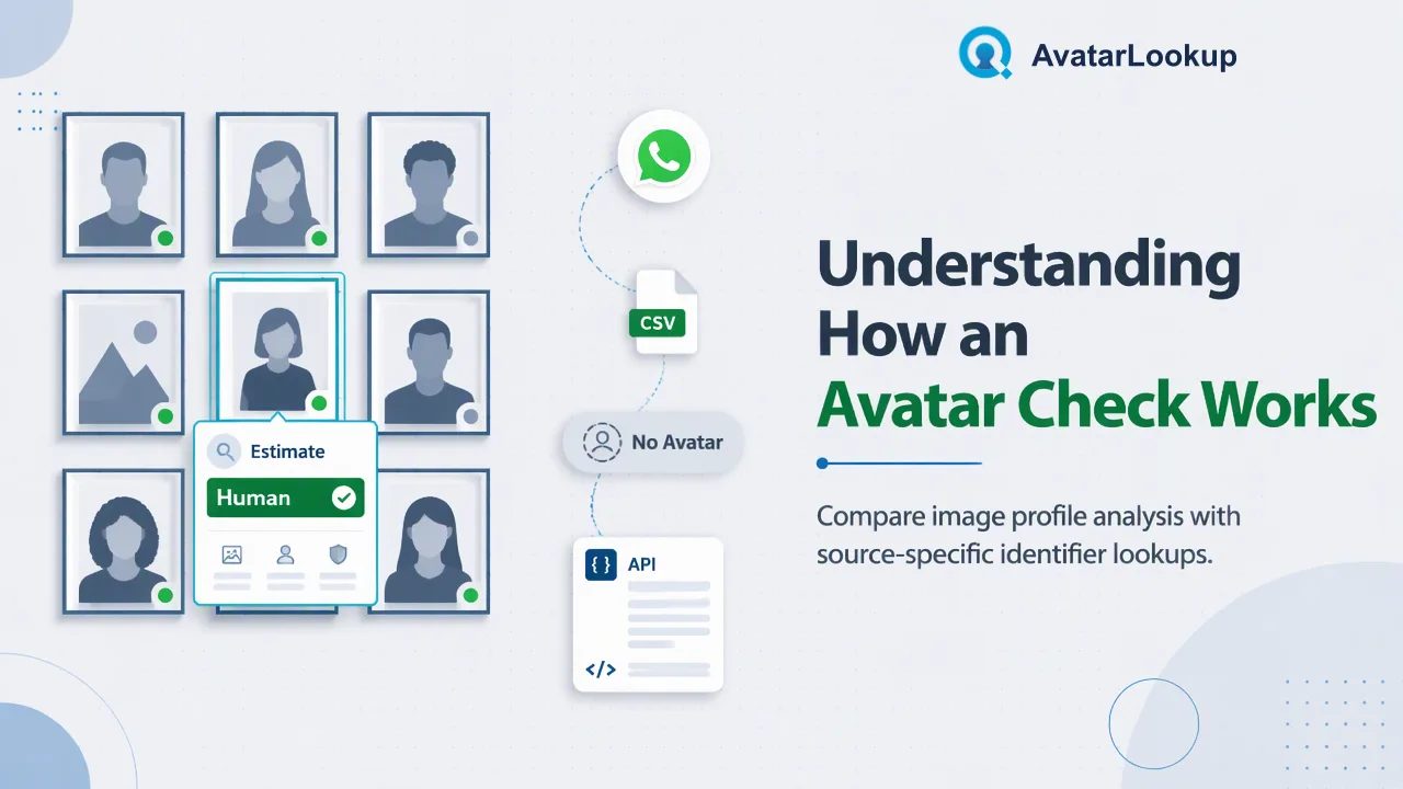 AvatarLookup workflow illustration for What Is an Avatar Check? Images, Public Profiles and Results