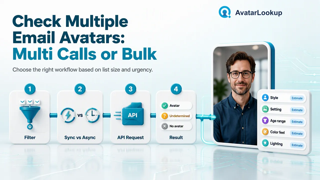 AvatarLookup workflow illustration for How to Check Multiple Email Avatars: Multi Calls or Bulk Files